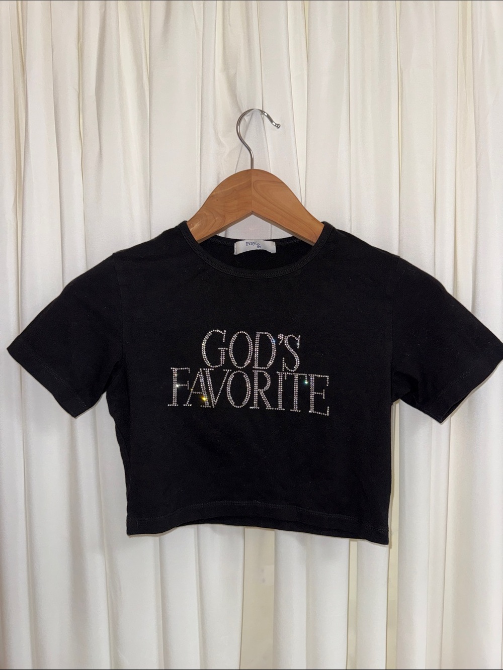 Authentic Praying Graphic Tee with Rhinestone 'GOD'S FAVORITE'